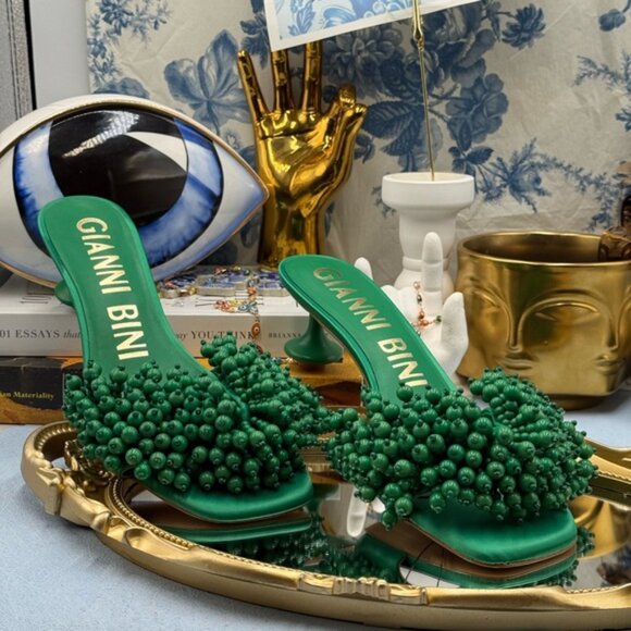 🆕 GIANNI BINI 🧿 NWOB Lonzo Beaded Square Toe Slide Sandals, Savory Green, Sz 8 - Picture 4 of 14